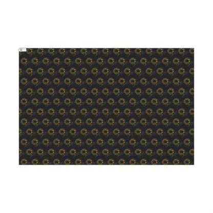 Wreath Pattern Gift Wrap Paper – Black & Gold Holiday Wrapping Sheets