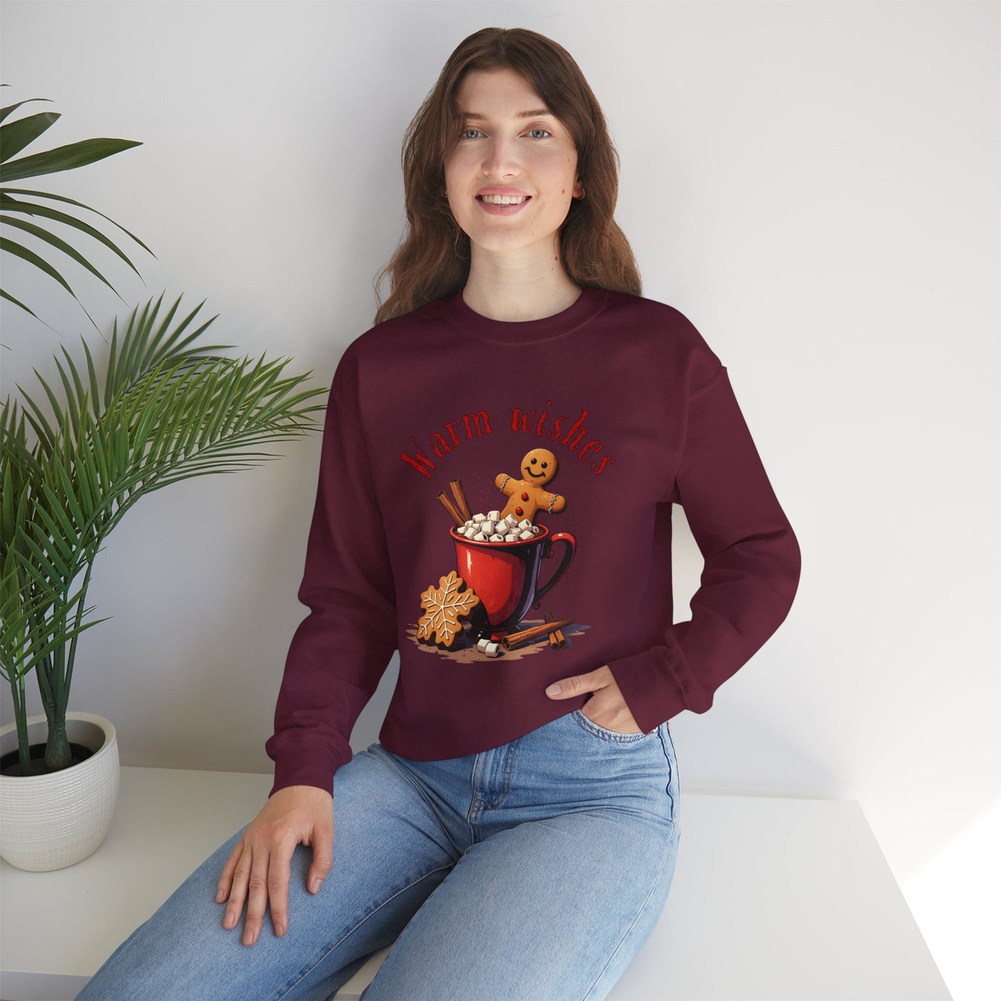Crewneck Sweatshirt — "Warm Wishes" Hot Cocoa & Gingerbread Holiday Design