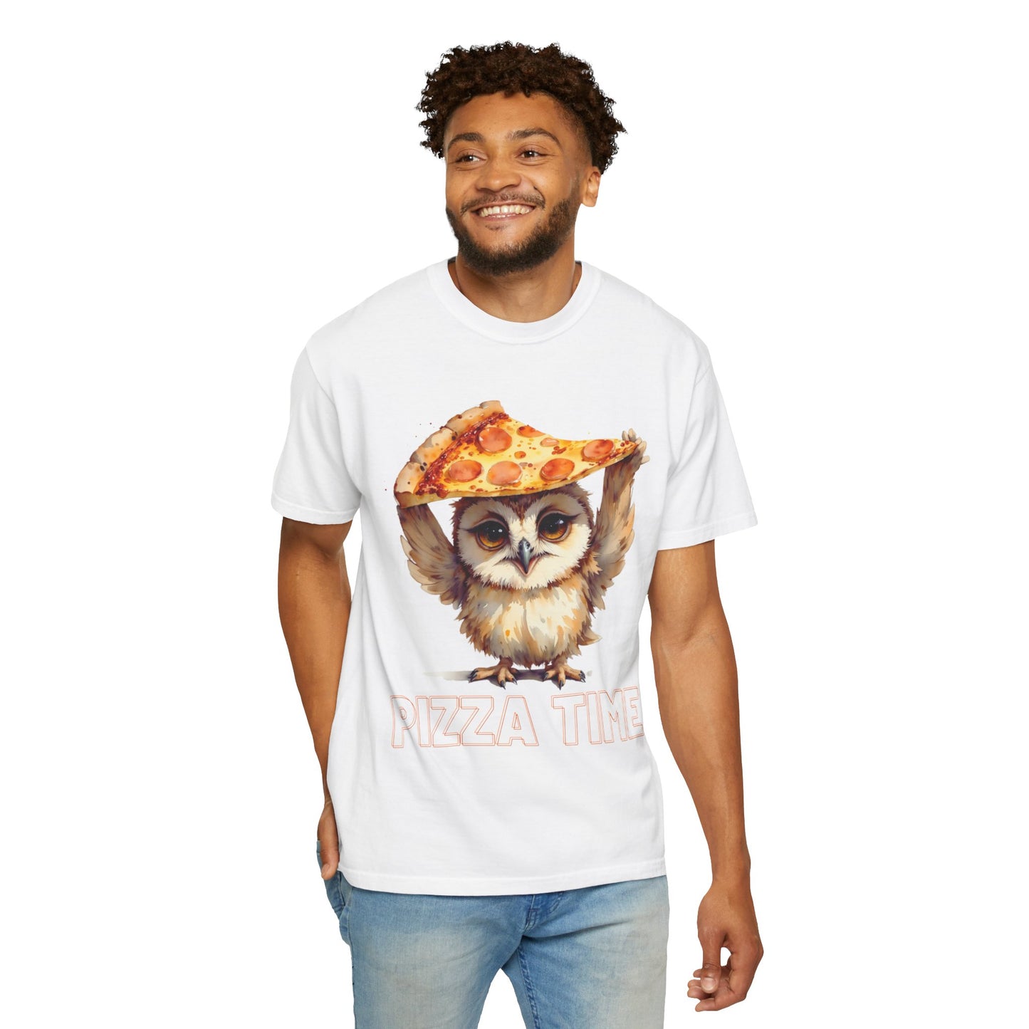 Pizza Time Owl T-Shirt — Cute Owl Holding Pizza Slice Graphic Tee