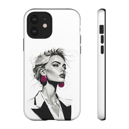 Phone Case — Chic Portrait with Pink Earrings (Stylish Protective Tough Case)