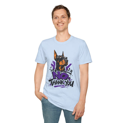 Doberman Graphic Tee — 'No, Thank You' Street Art T-Shirt