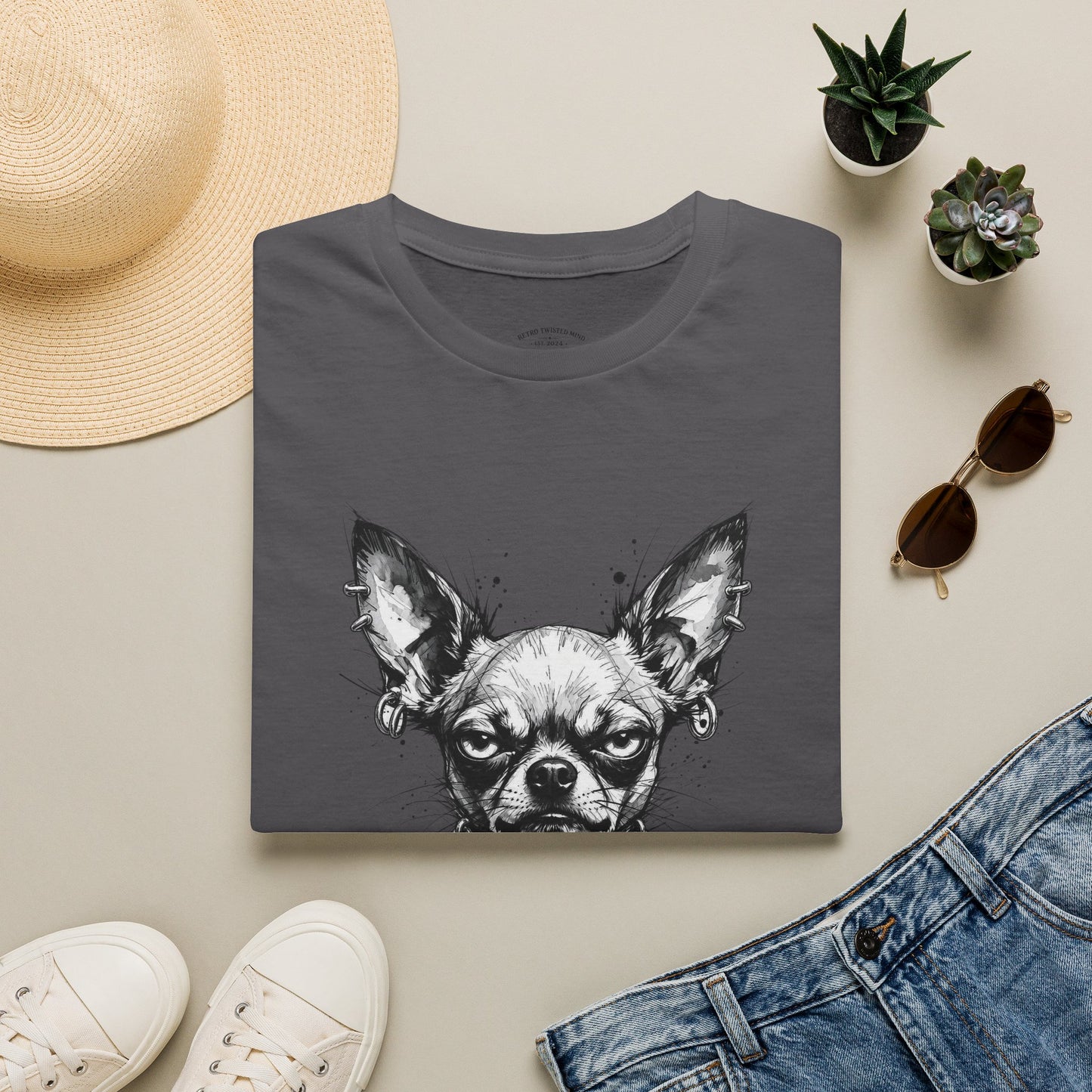 Chihuahua Portrait T‑Shirt — Expressive Black & White Dog Art Tee