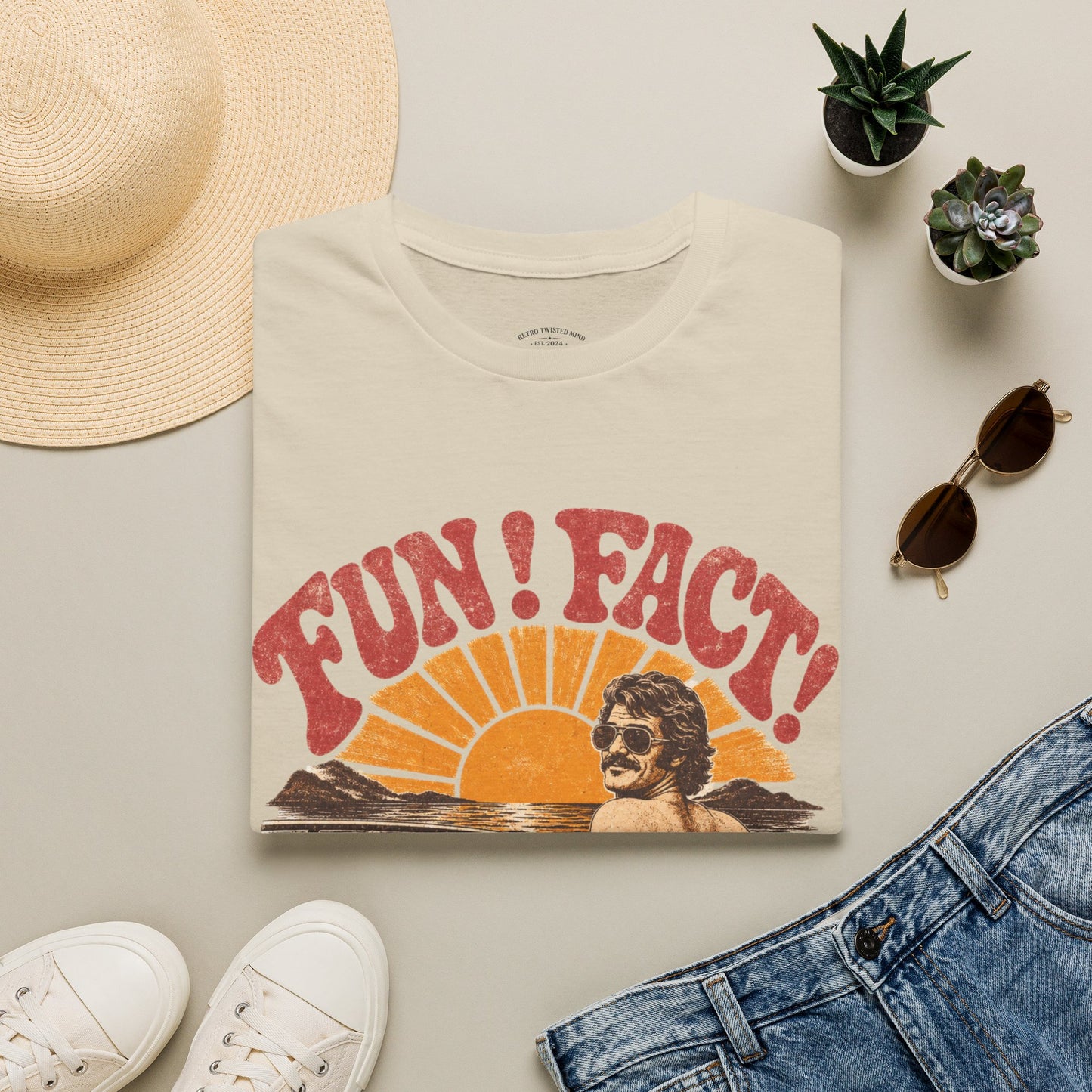 Retro 'FUN! FACT!' Surf Tee — Vintage Sunset Beach Graphic T-Shirt