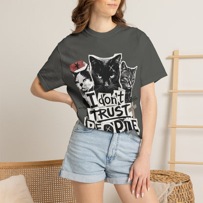 I Don’t Trust People Cat T-Shirt — Grunge Graphic Tee for Cat Lovers