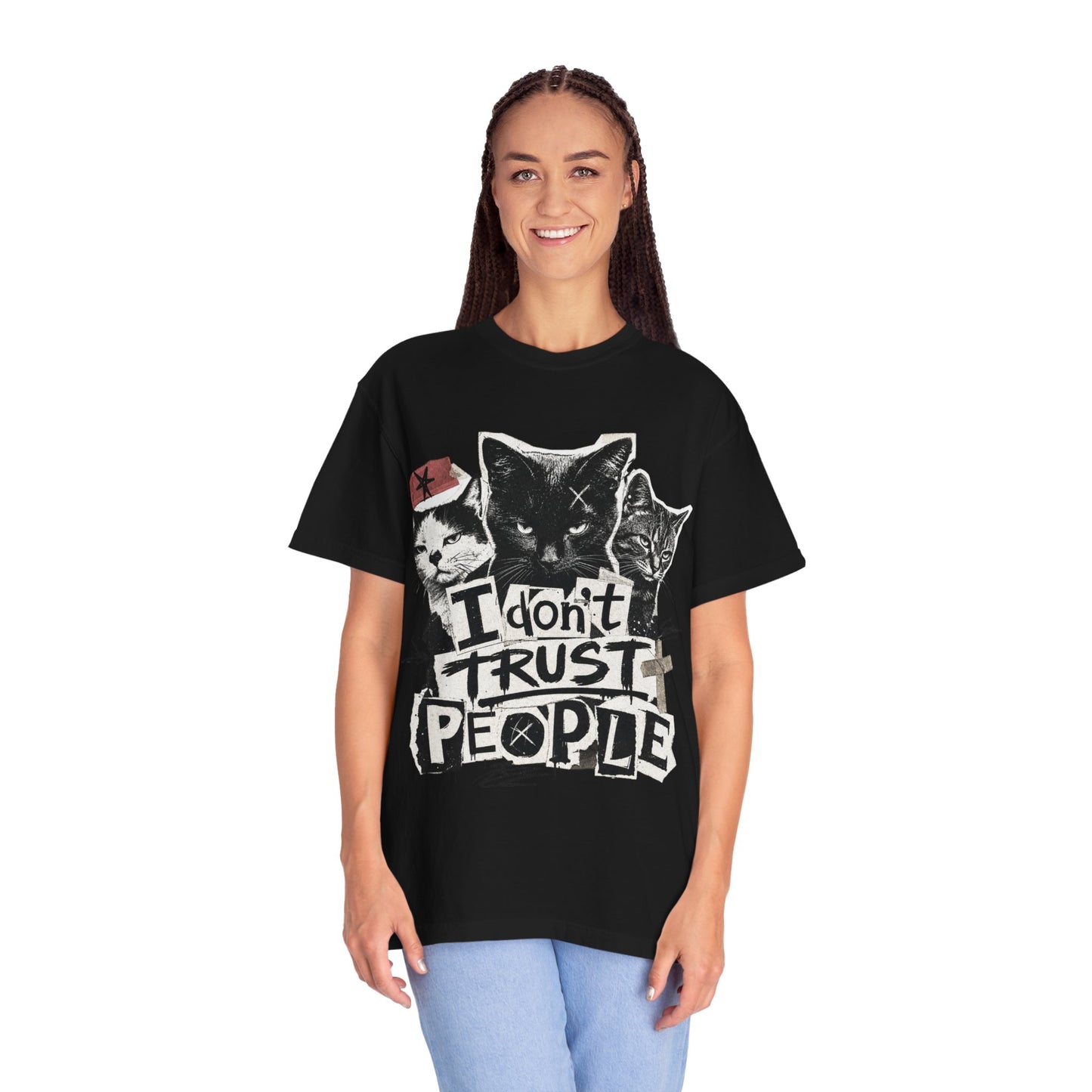 I Don’t Trust People Cat T-Shirt — Grunge Graphic Tee for Cat Lovers