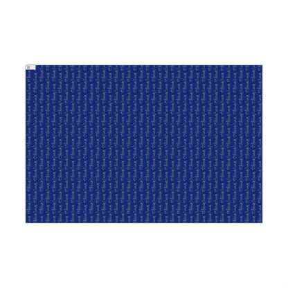 Holiday Gift Wrap Paper — Navy Blue "Season's Greetings" Repeating Script