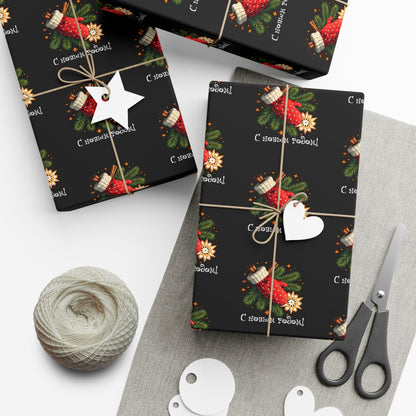 Christmas Tree Stocking Gift Wrap Paper — Festive Holiday Wrapping Sheets