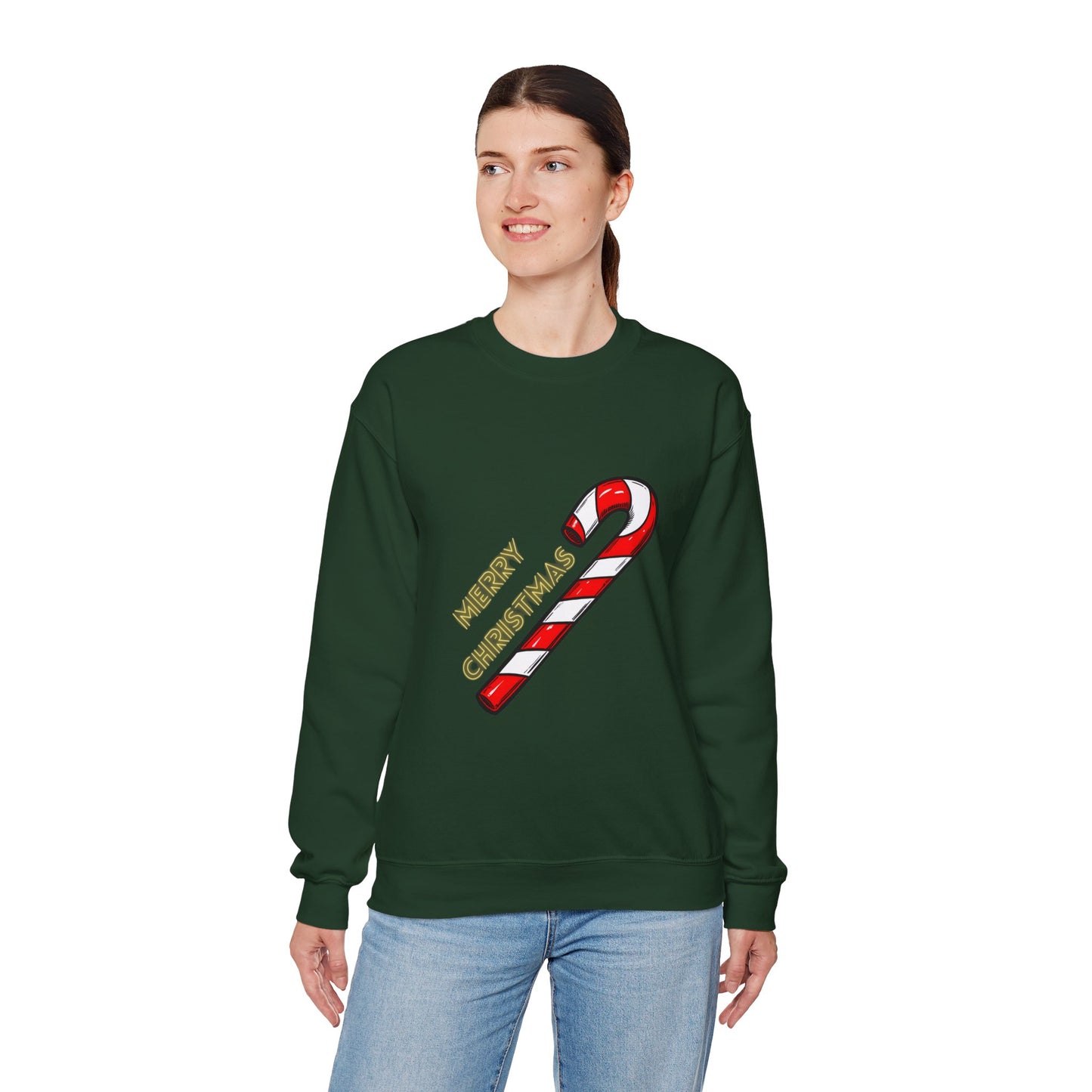 Christmas Candy Cane Crewneck Sweatshirt — "Merry Christmas" Holiday Sweater