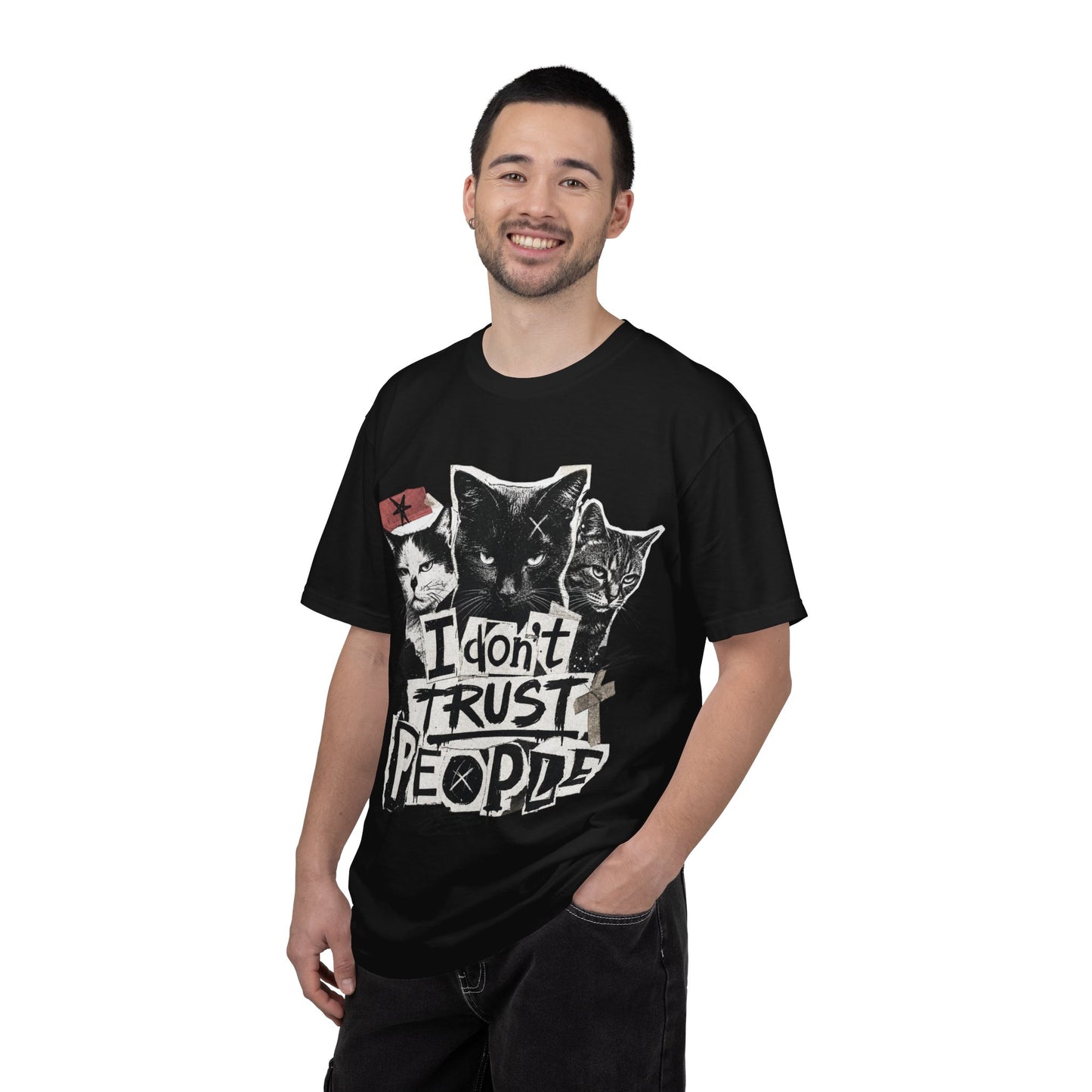 I Don’t Trust People Cat T-Shirt — Grunge Graphic Tee for Cat Lovers