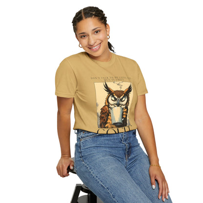 Coffee First Owl T-Shirt — Vintage Coffee Lover Graphic Tee
