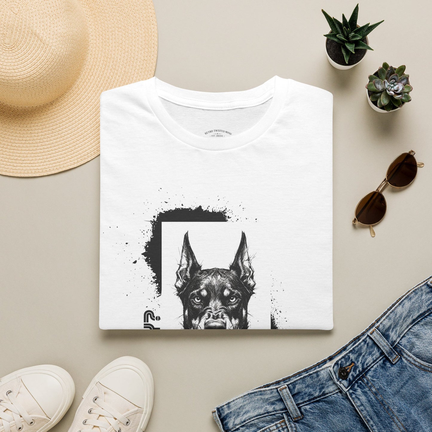 Doberman Portrait T‑Shirt — Bold Black Ink Dog Graphic