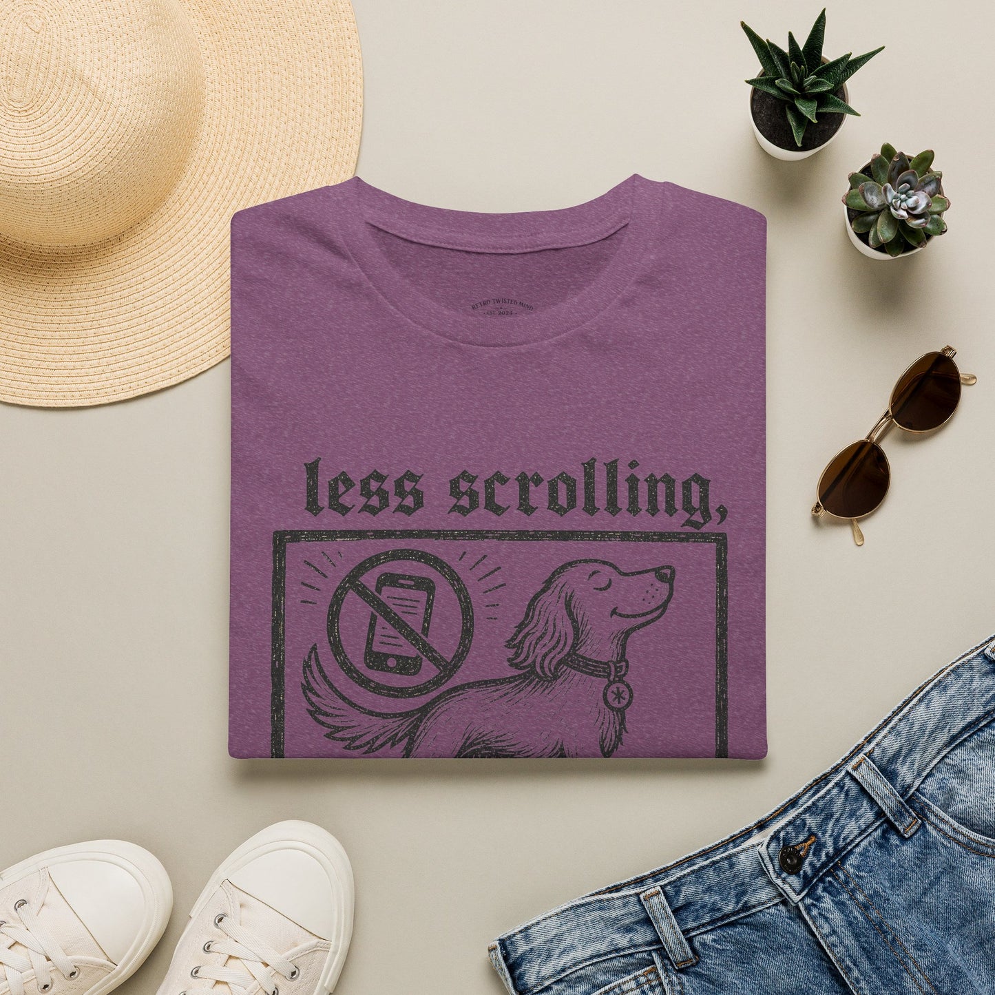 T-Shirt — "Less Scrolling, More Strolling" Dog Graphic Tee