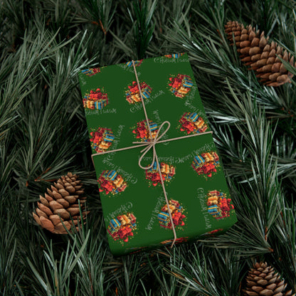 Christmas Gift Wrap Paper — Green Holiday Presents Pattern