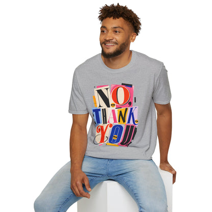 No, Thank You Graphic Tee — Colorful Bold Lettering T‑Shirt