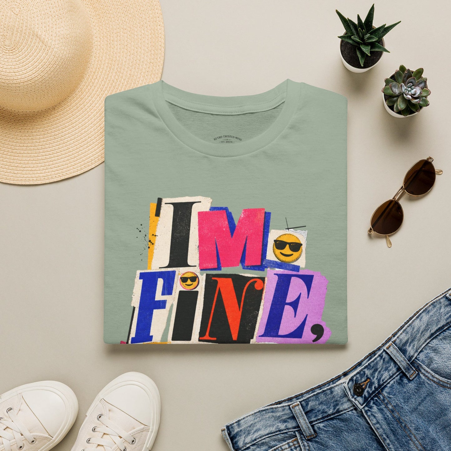 T-Shirt — "I'M FINE, THANK YOU" Retro Collage Graphic Tee