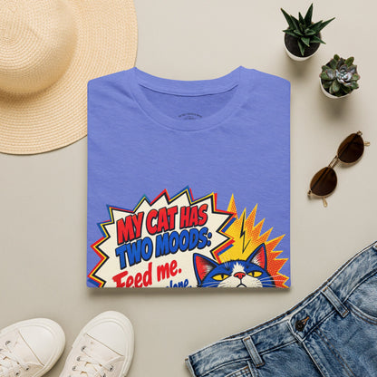 Cat T-Shirt — "My Cat Has Two Moods: Feed Me, Leave Me Alone" Funny Retro Comic Tee