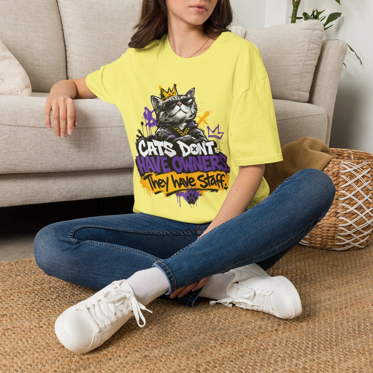 Cat Graphic Tee — "Cats Don't Have Owners They Have Staff"