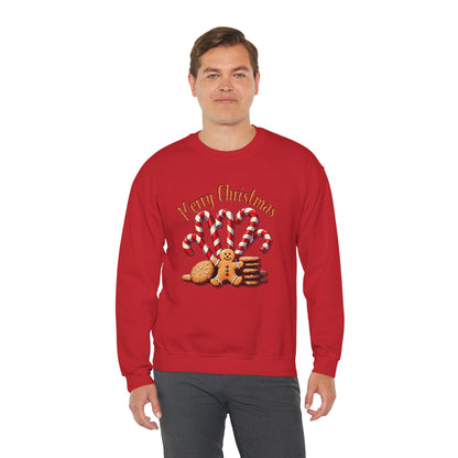 Christmas Candy Canes Crewneck Sweatshirt — "Merry Christmas" Gingerbread Holiday Sweater