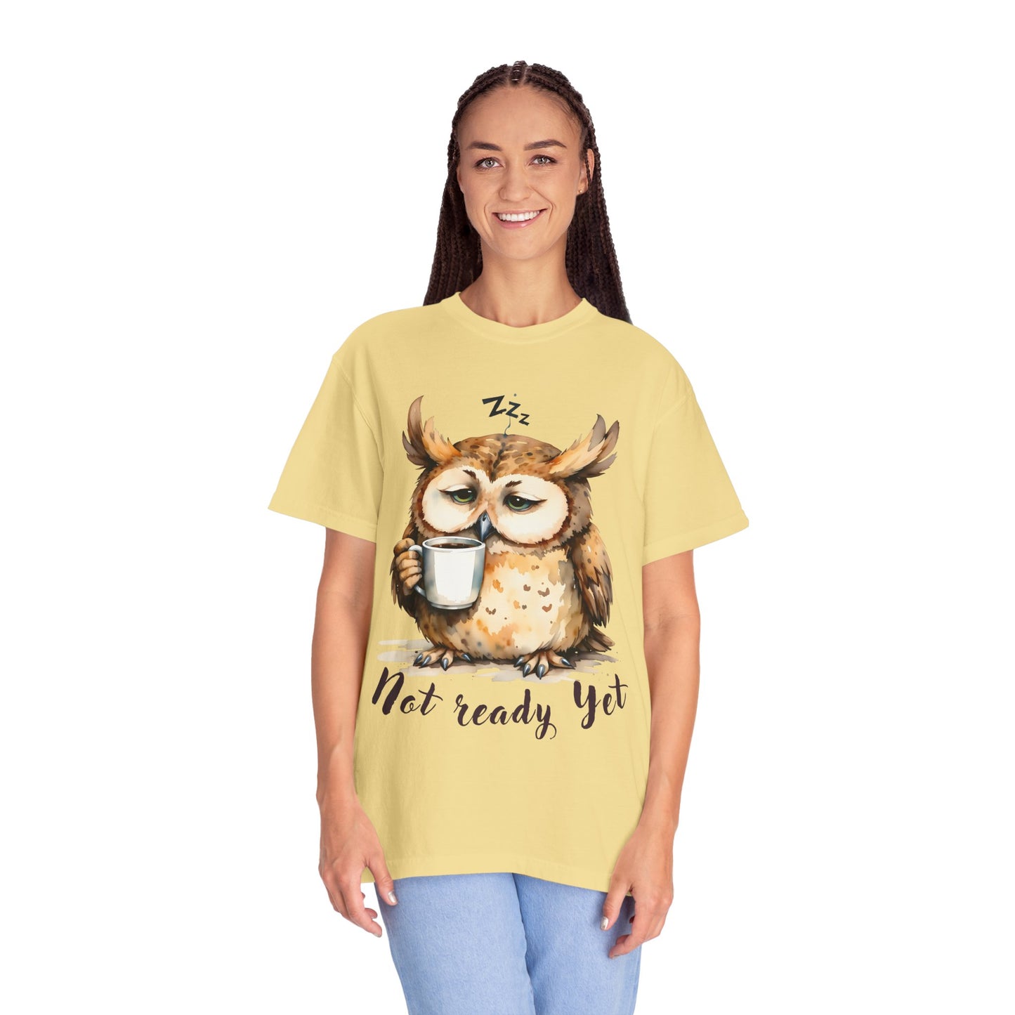 Not Ready Yet Owl T-Shirt — Cute Sleepy Owl Coffee Tee
