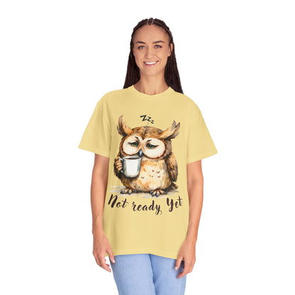 Not Ready Yet Owl T-Shirt — Cute Sleepy Owl Coffee Tee