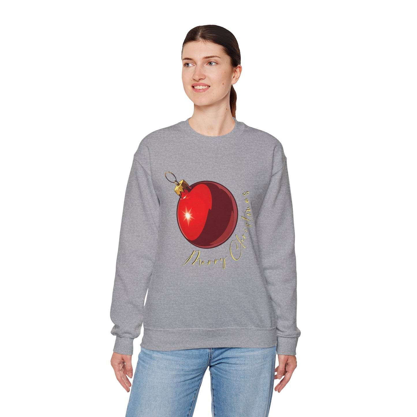 Christmas Ornament Crewneck Sweatshirt — Red Bauble "Merry Christmas" Holiday Sweater