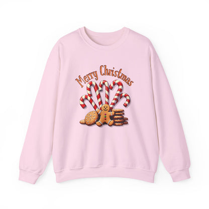 Christmas Candy Canes Crewneck Sweatshirt — "Merry Christmas" Gingerbread Holiday Sweater