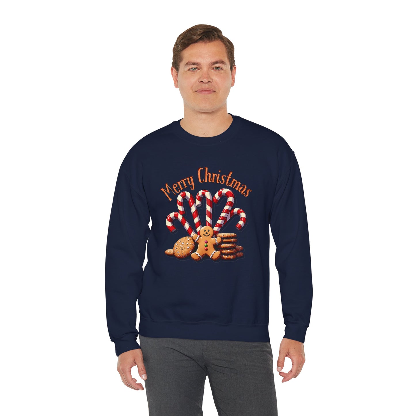 Christmas Candy Canes Crewneck Sweatshirt — "Merry Christmas" Gingerbread Holiday Sweater
