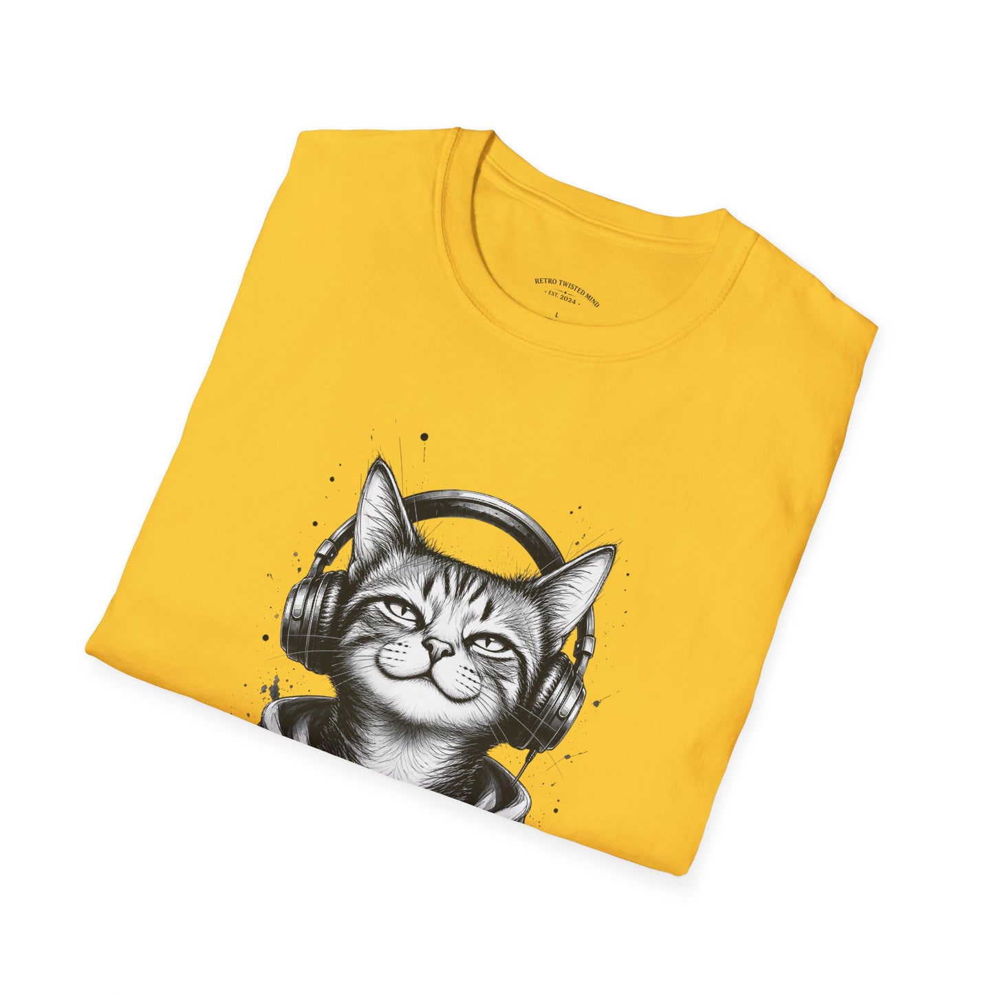 T-Shirt — Cat with Headphones "Mentally: Somewhere Else" – Cute Relaxed Graphic Tee for Cat Lovers