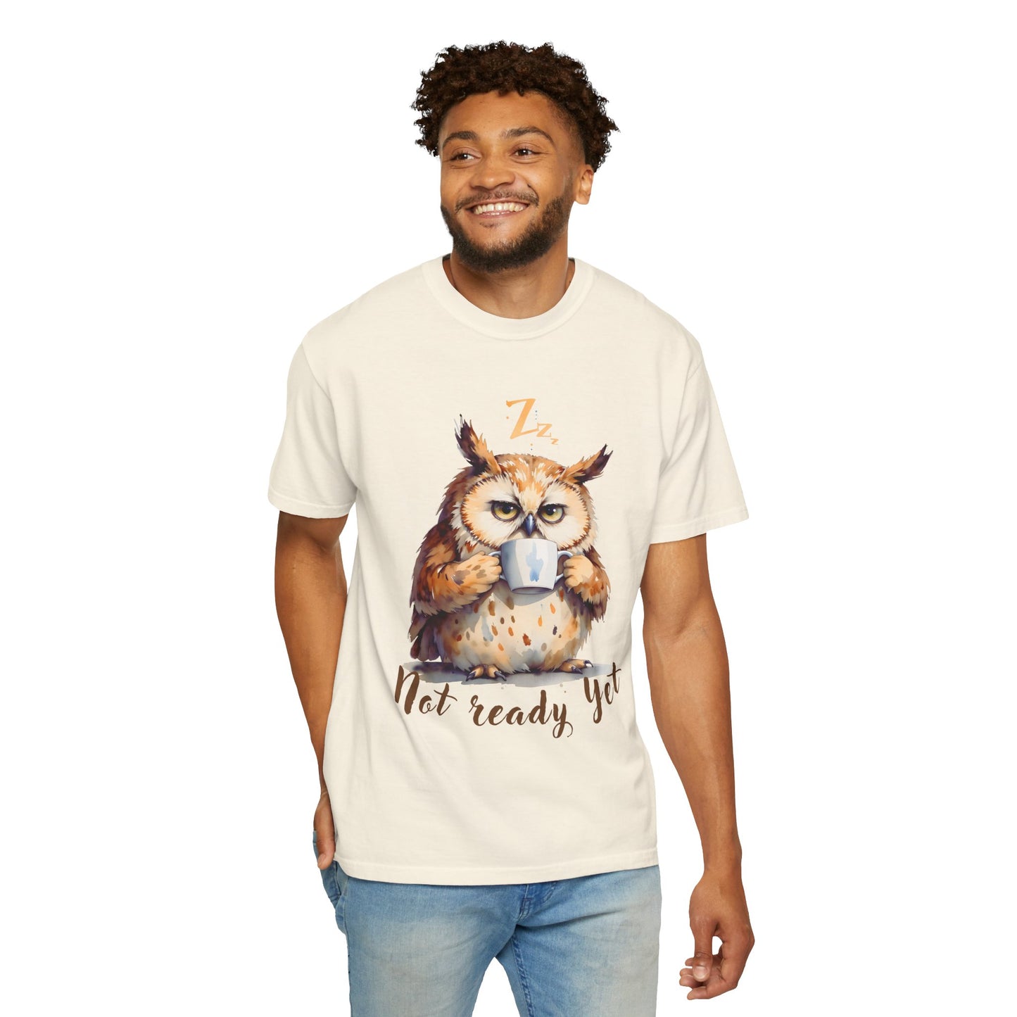 Not Ready Yet Owl T-Shirt — Cute Coffee Morning Graphic Tee