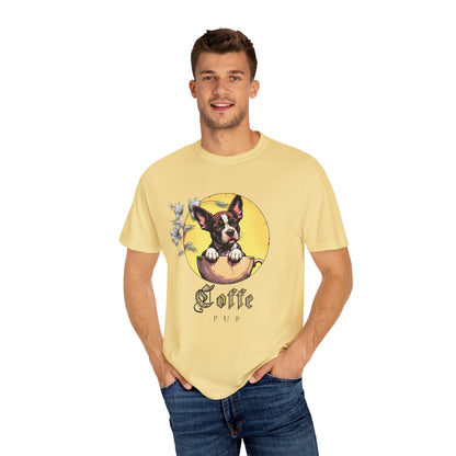 Coffee Pup Unisex Garment-Dyed T-shirt - Cute Dog Lovers Tee