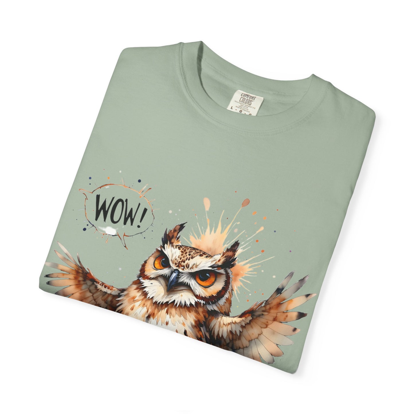 Owl Watercolor T-Shirt — Cute 'Wow!' Cartoon Owl Graphic Tee