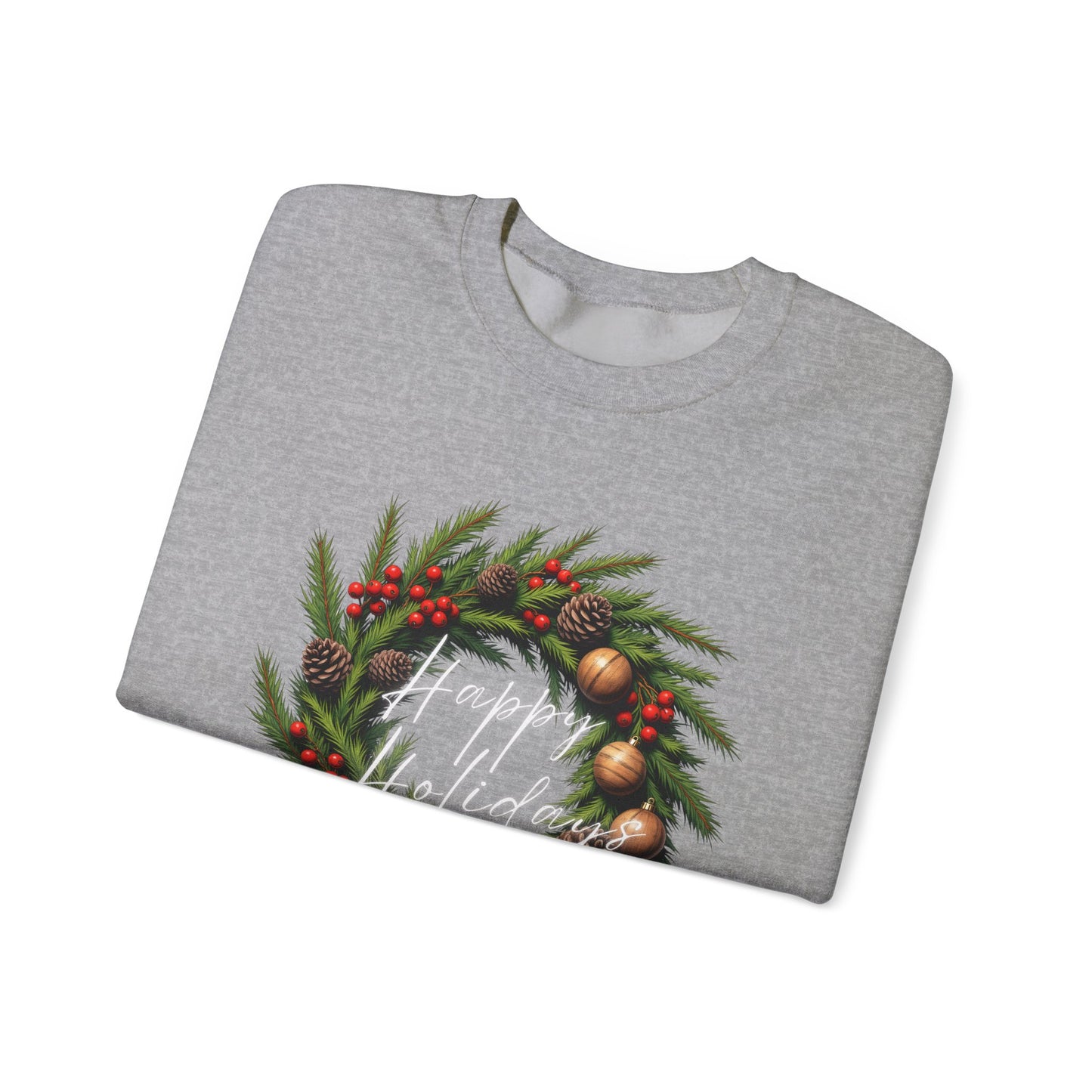 Christmas Wreath Crewneck Sweatshirt – Festive Pine & Ornaments Holiday Sweater
