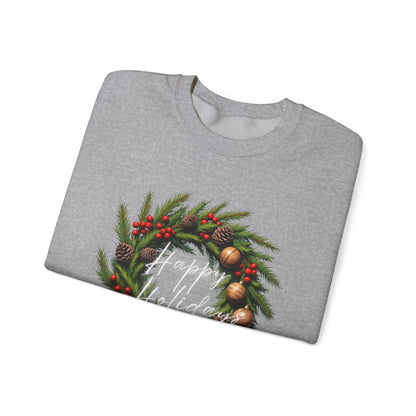 Christmas Wreath Crewneck Sweatshirt – Festive Pine & Ornaments Holiday Sweater