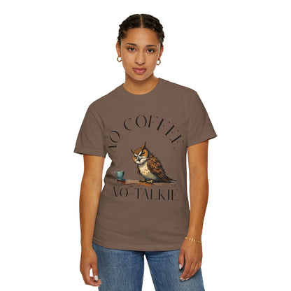 No Coffee No Talkie T-Shirt — Funny Owl Coffee Tee