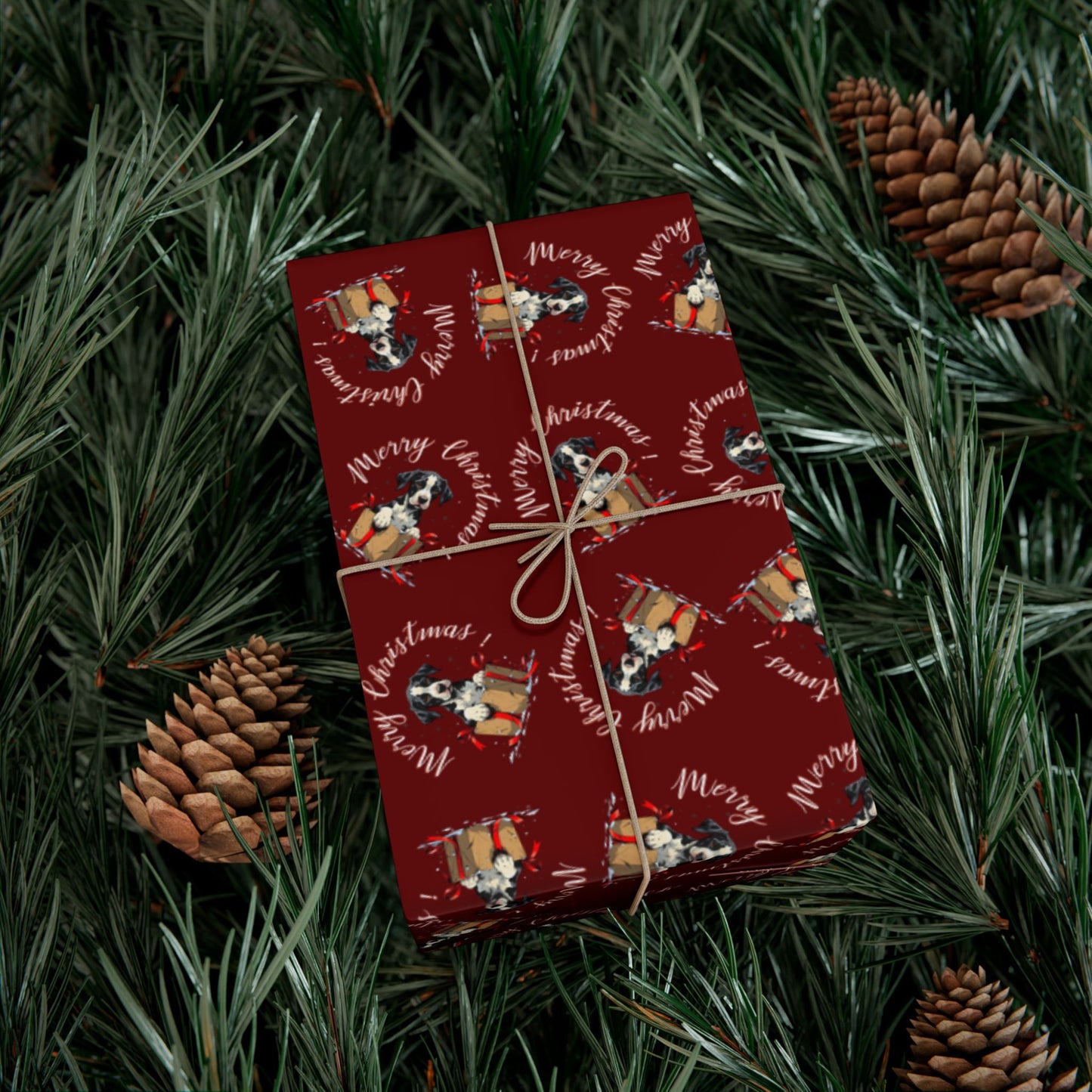 Christmas Dog Pattern Gift Wrap Paper — Festive Red Wrapping Sheets
