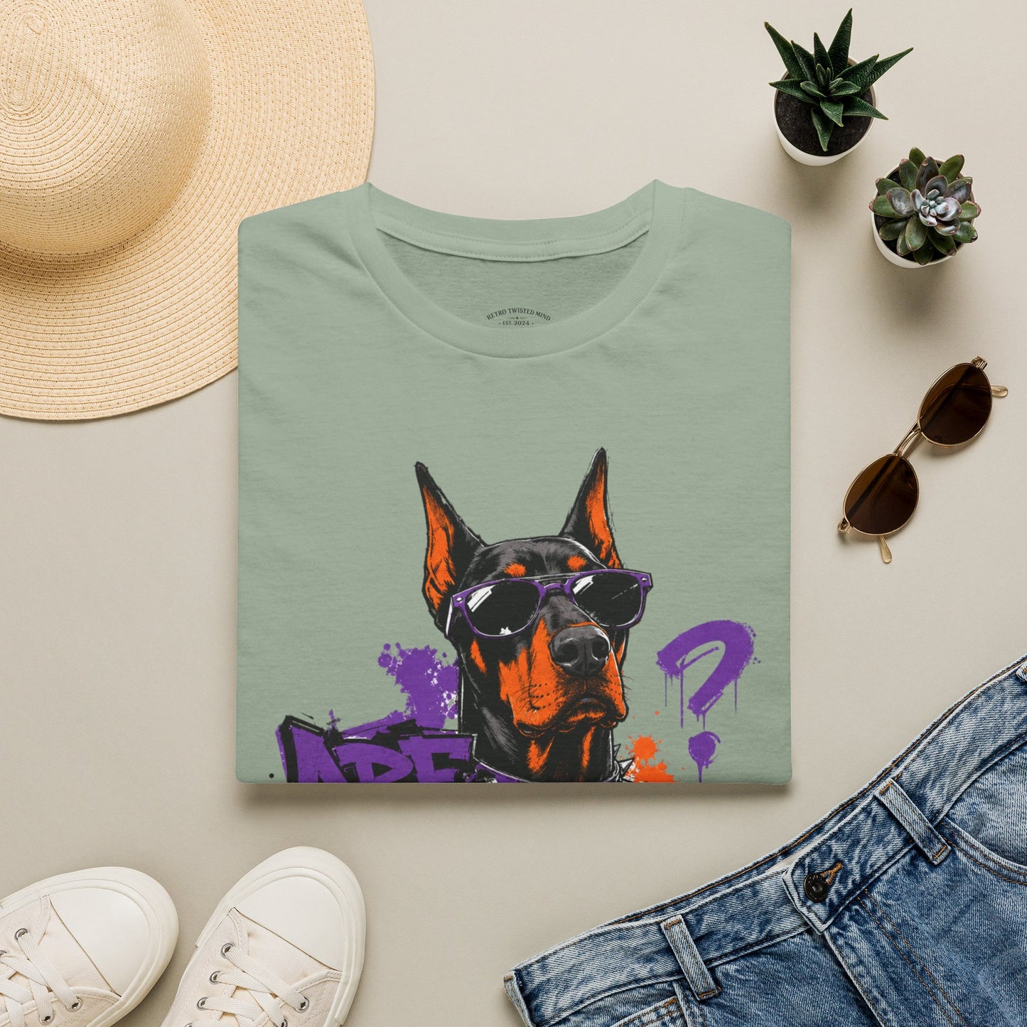 Doberman Graffiti T-Shirt — "You Sure?" Street Art Dog Tee