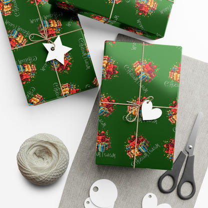 Christmas Presents Pattern Gift Wrap Paper — Green Holiday Wrapping Sheets