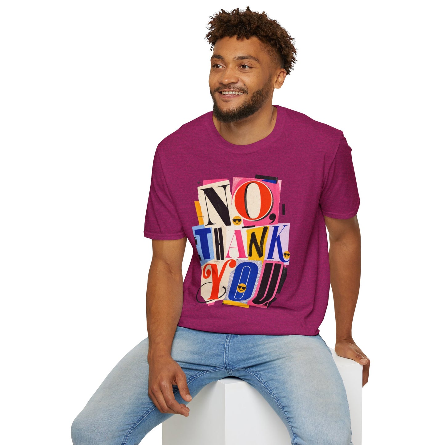 No, Thank You Graphic Tee — Colorful Bold Lettering T‑Shirt