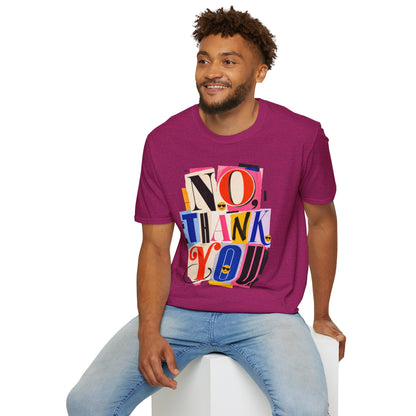 No, Thank You Graphic Tee — Colorful Bold Lettering T‑Shirt