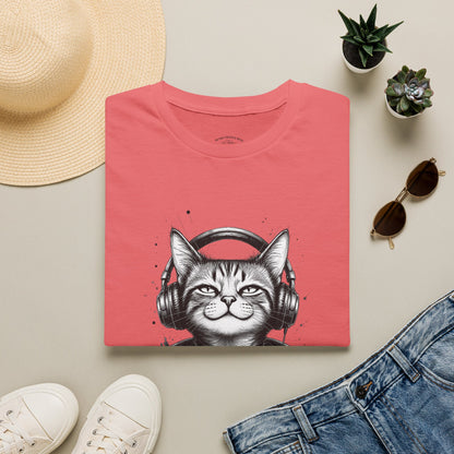 T-Shirt — Cat with Headphones "Mentally: Somewhere Else" – Cute Relaxed Graphic Tee for Cat Lovers
