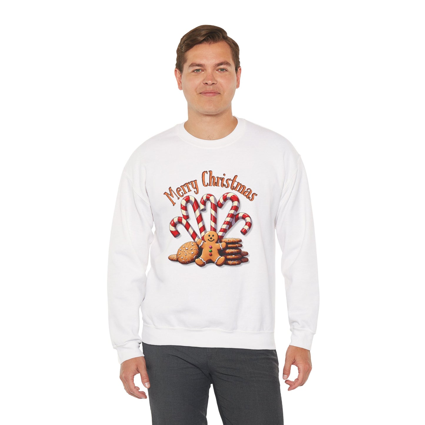 Christmas Candy Canes Crewneck Sweatshirt — "Merry Christmas" Gingerbread Holiday Sweater