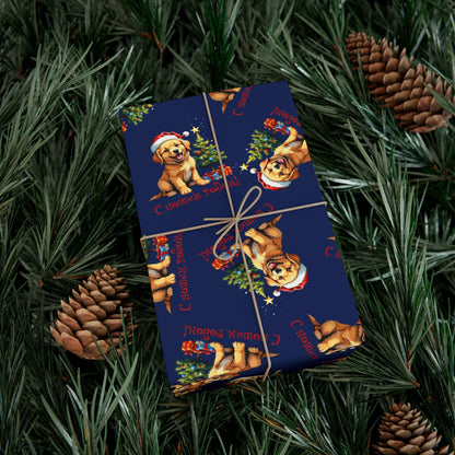 Gift Wrap Paper — Cute Golden Retriever Puppy Christmas Pattern