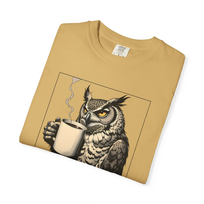 Coffee First Owl T-Shirt — Coffee Lover Graphic Tee