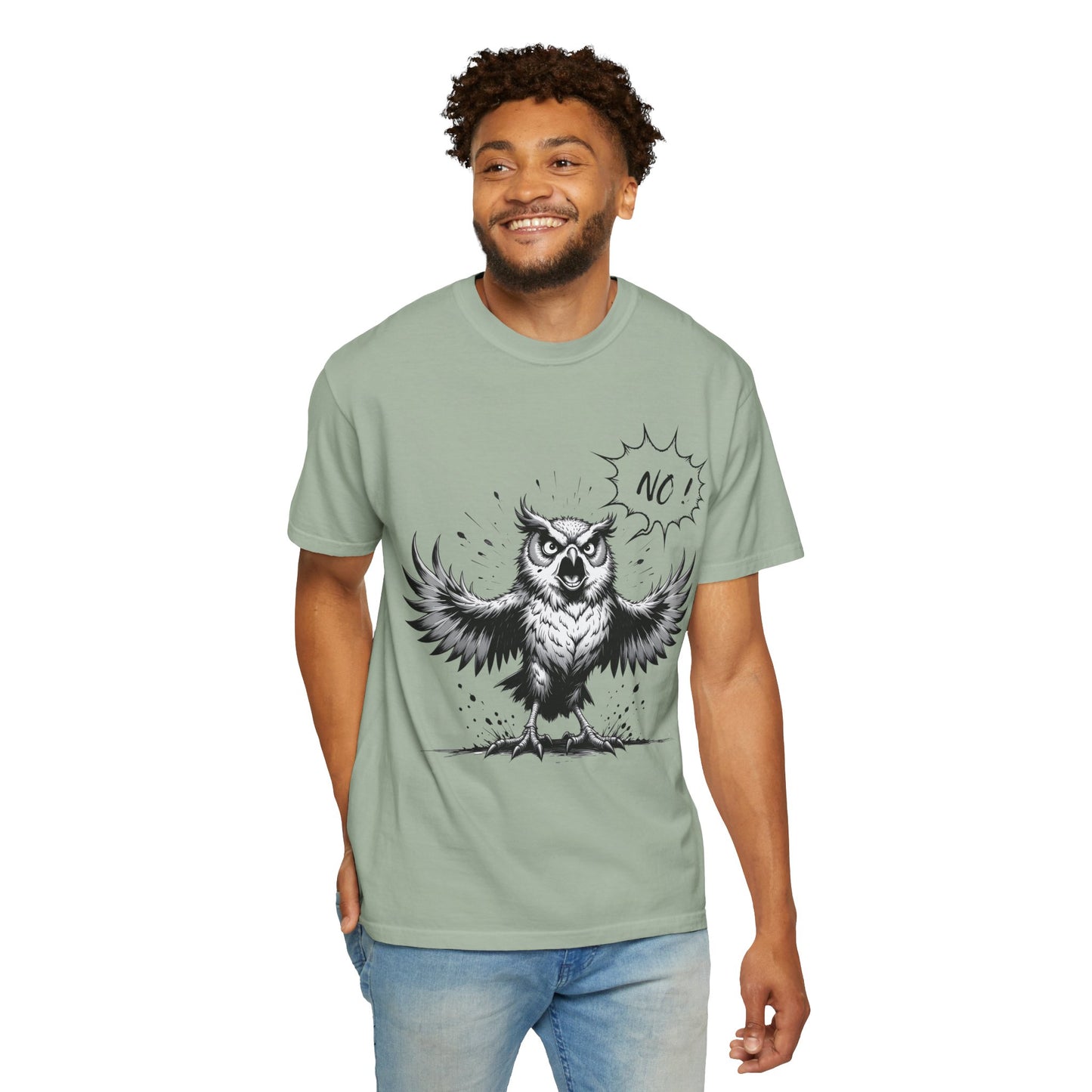 Owl Saying “No” Graphic T-Shirt — Bold Monochrome Illustration