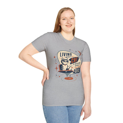 Cat T-Shirt — "Living with a Cat is Basically Having a Furry CEO" Retro Graphic
