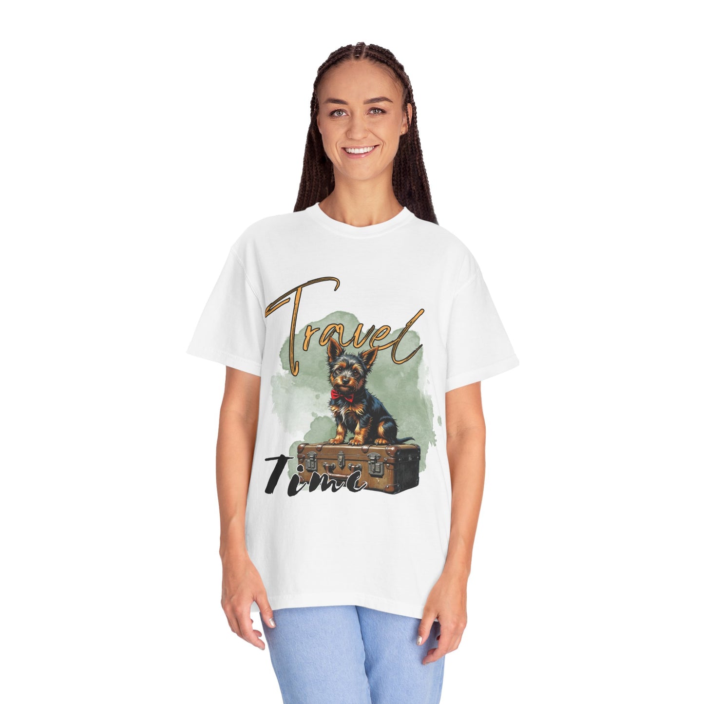 Travel Time Unisex Garment-Dyed T-Shirt with Dog Design