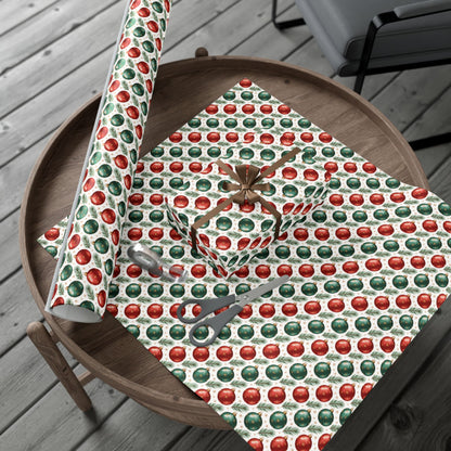 Christmas Ornament Gift Wrap Paper - Red & Green Bauble Wrapping Paper