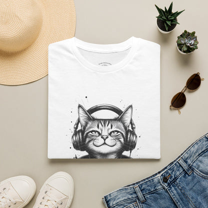 T-Shirt — Cat with Headphones "Mentally: Somewhere Else" – Cute Relaxed Graphic Tee for Cat Lovers