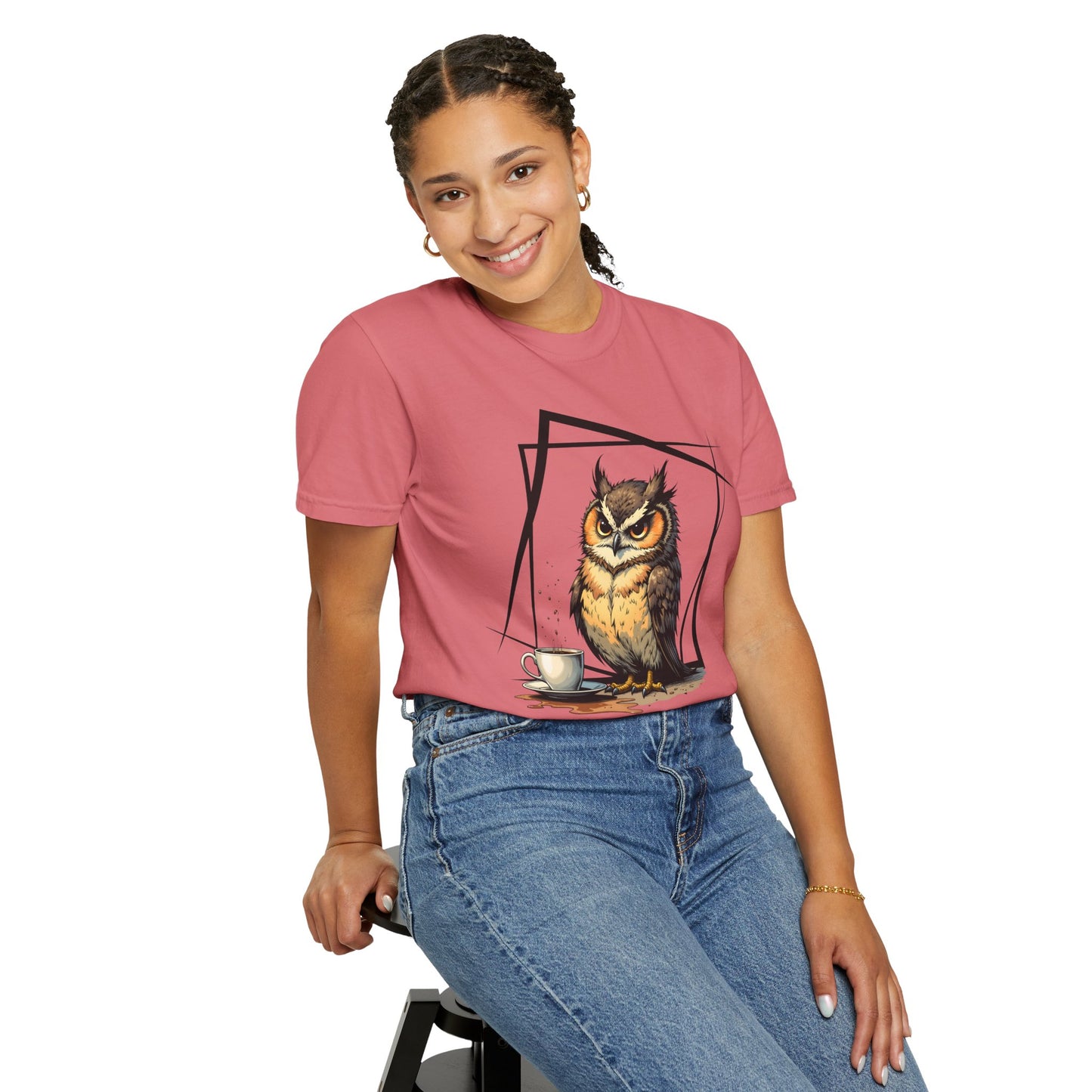 Owl & Coffee Graphic T-Shirt — 'A Day to Coffee and Contemplate'