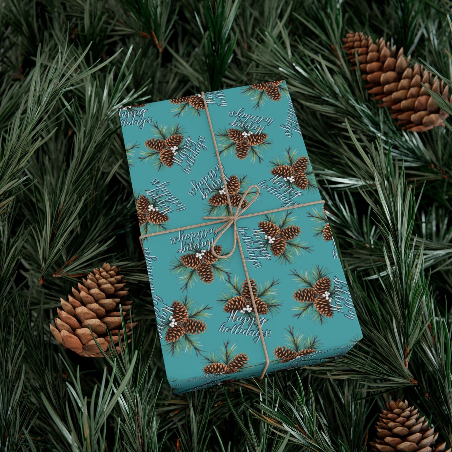 Pinecone & Spruce Teal Gift Wrap Paper – Rustic Holiday Wrapping Sheets